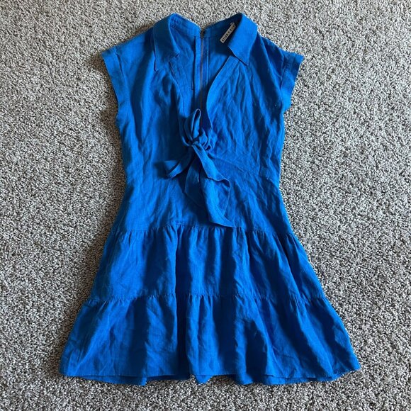Alice + Olivia Womens Sz 4 Mila Blue Linen-Blend Mini Dress - Picture 2 of 14